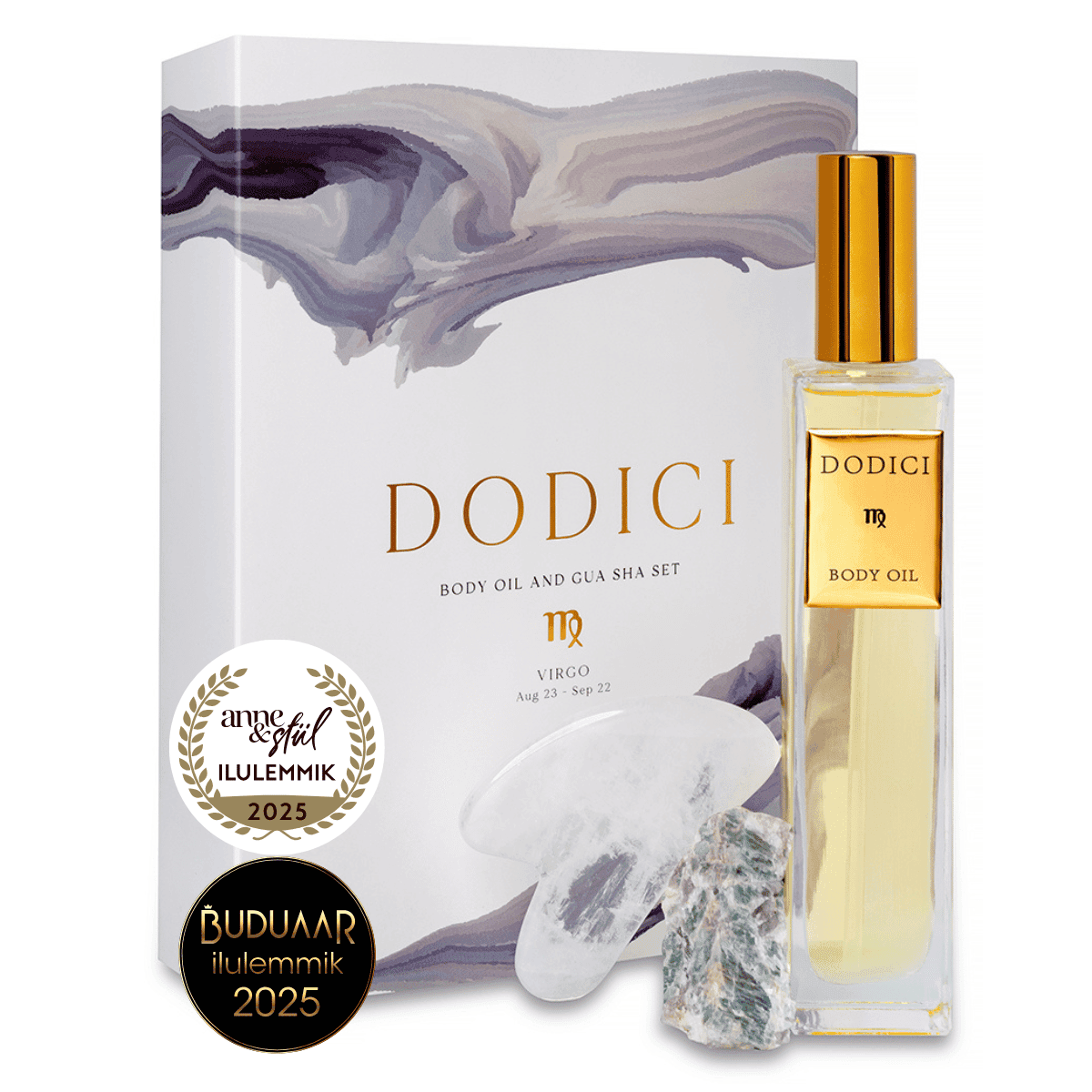 Keha- ja näoõli + gua sha + õnnekristalliga ilurituaali komplekt